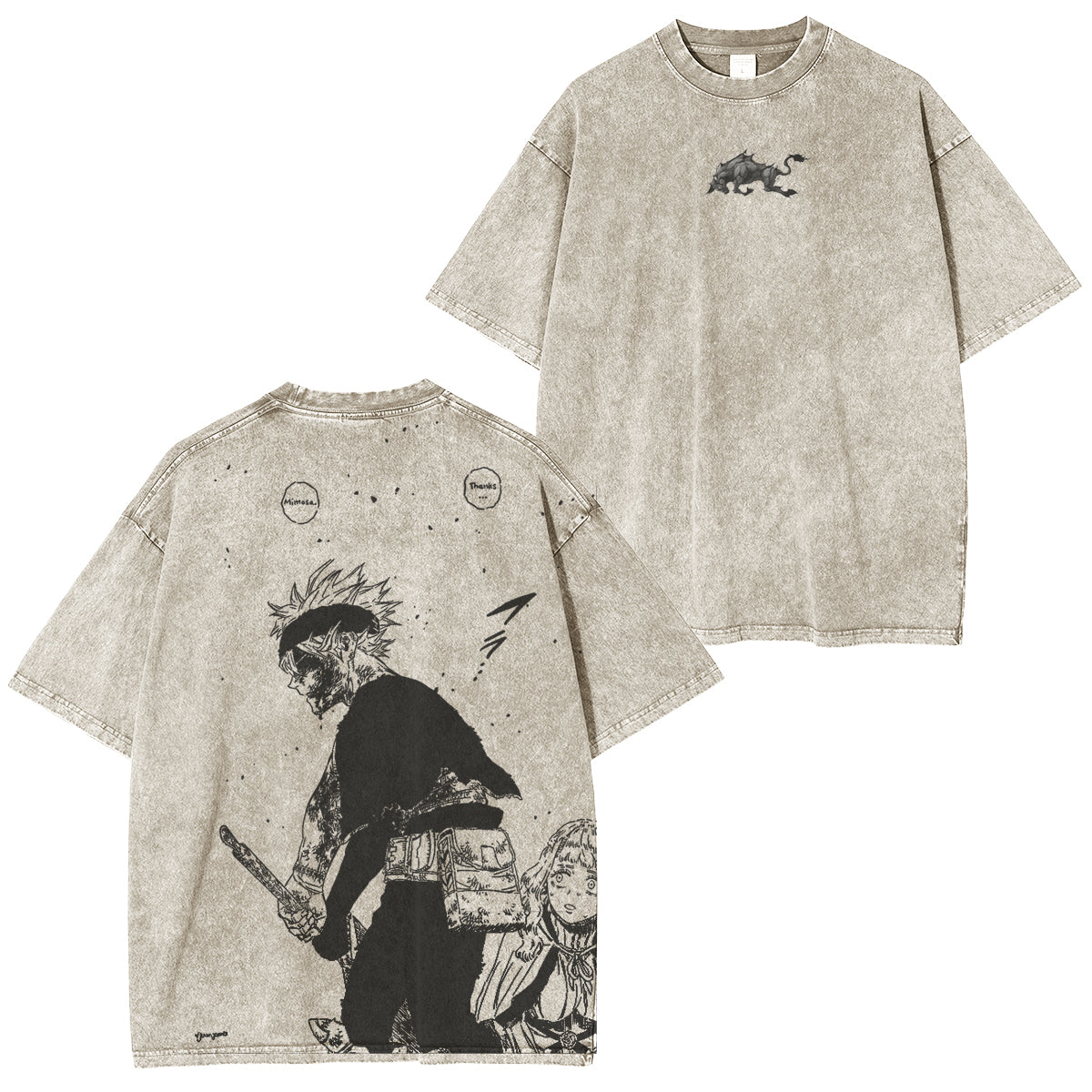 Asta x Black Bulls Black Clover Anime Double Printed Polera Lavada Vintage Unisex
