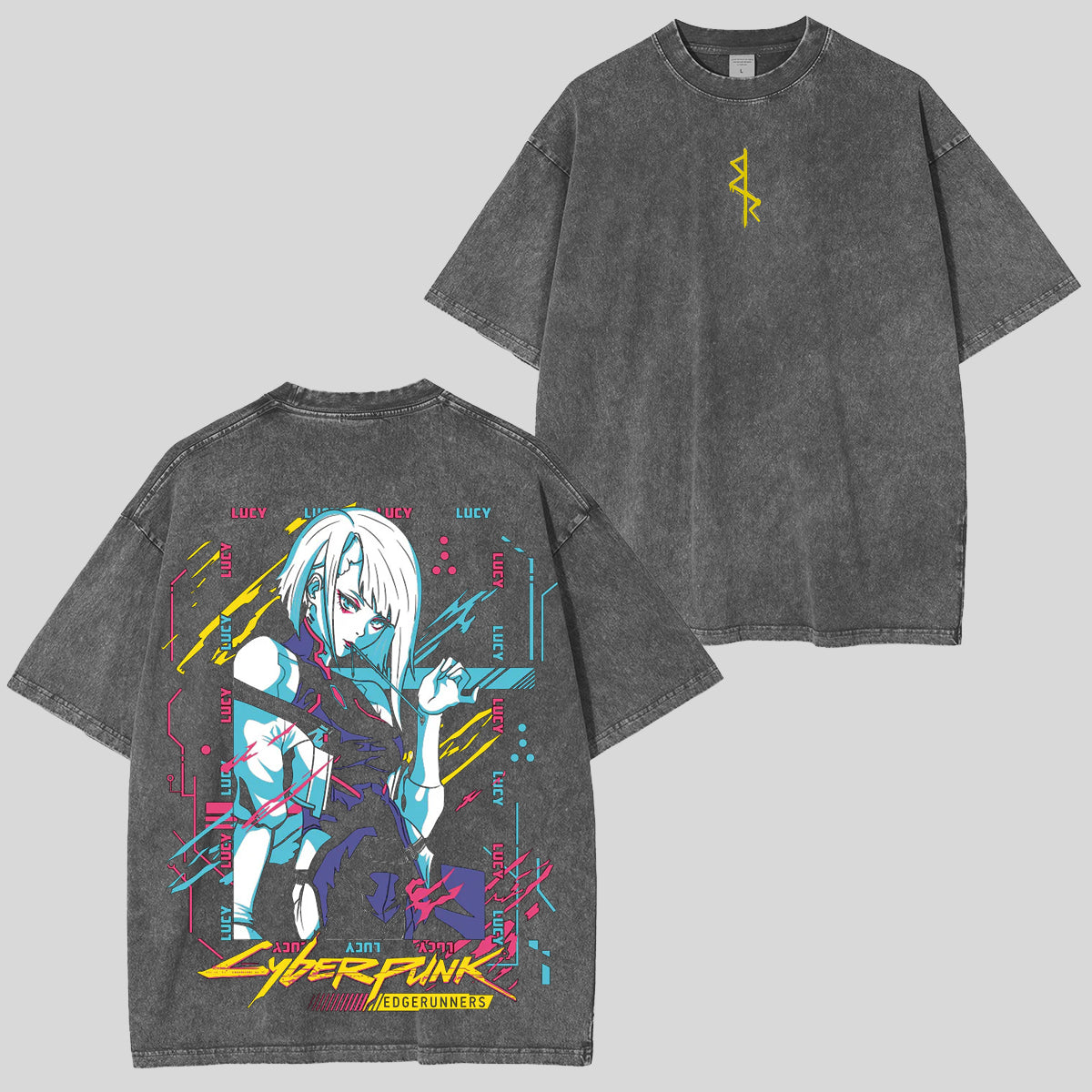 Retro Limited Edgerunners Neoncore Lucy Unisex Acid Washed Lightweight Polera