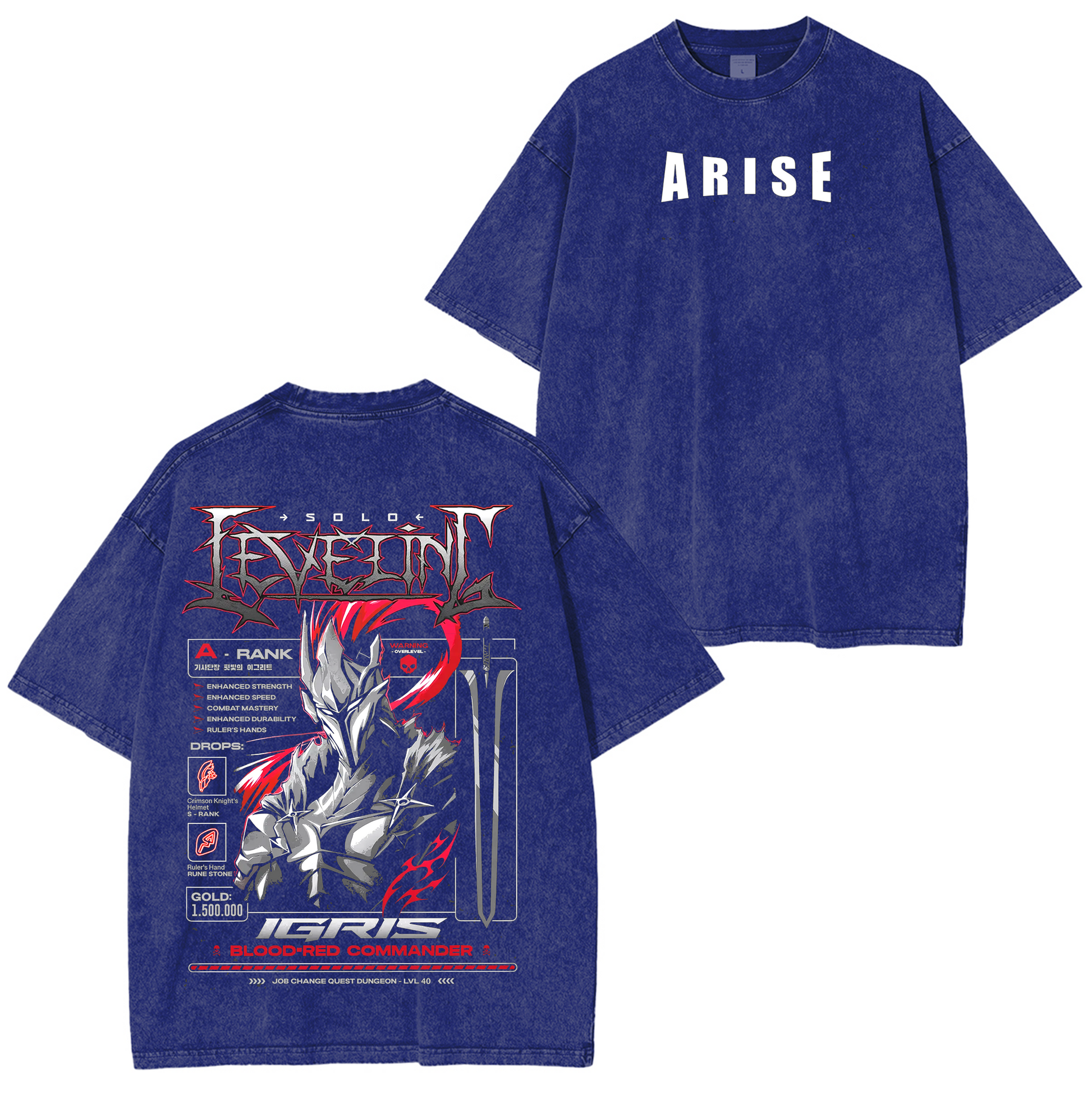 Igris Solo Leveling Vintage Anime Washed T-shirt/Crewneck/Hoodie