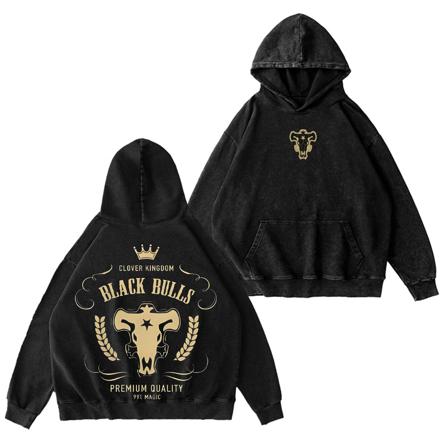 Polera Black Bulls Black Clover Vintage Washed Hooded Sweatshirt