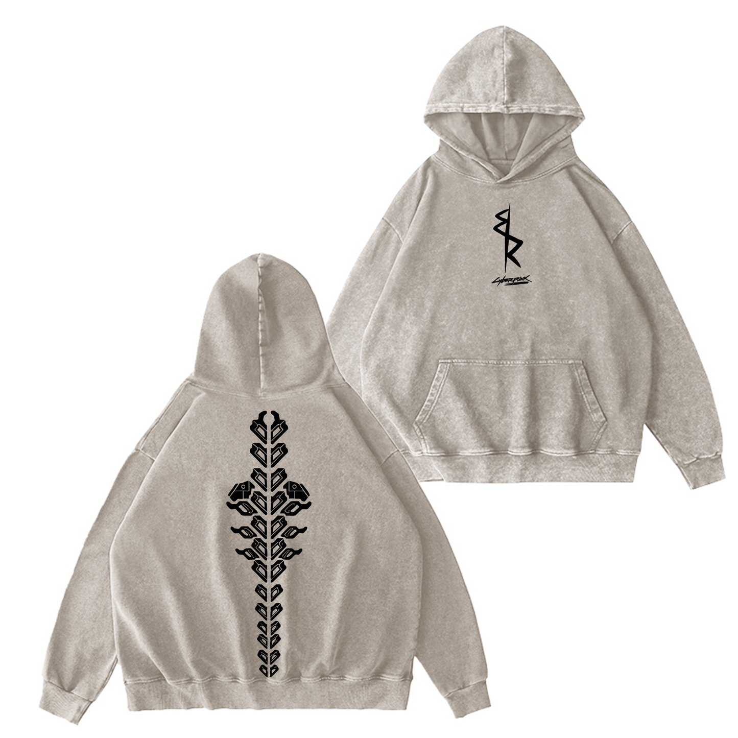 Cyberpunk 2077 Double Printed Washed Hooded Sweatshirt