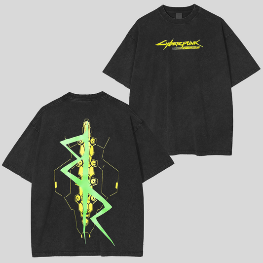 Cyberpunk 2077Anime Double Printed Polera Lavada Vintage