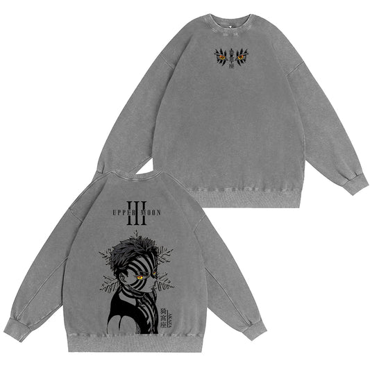 Akaza,Demon Slayer Anime Unisex Washed Crewneck Sweatshirt