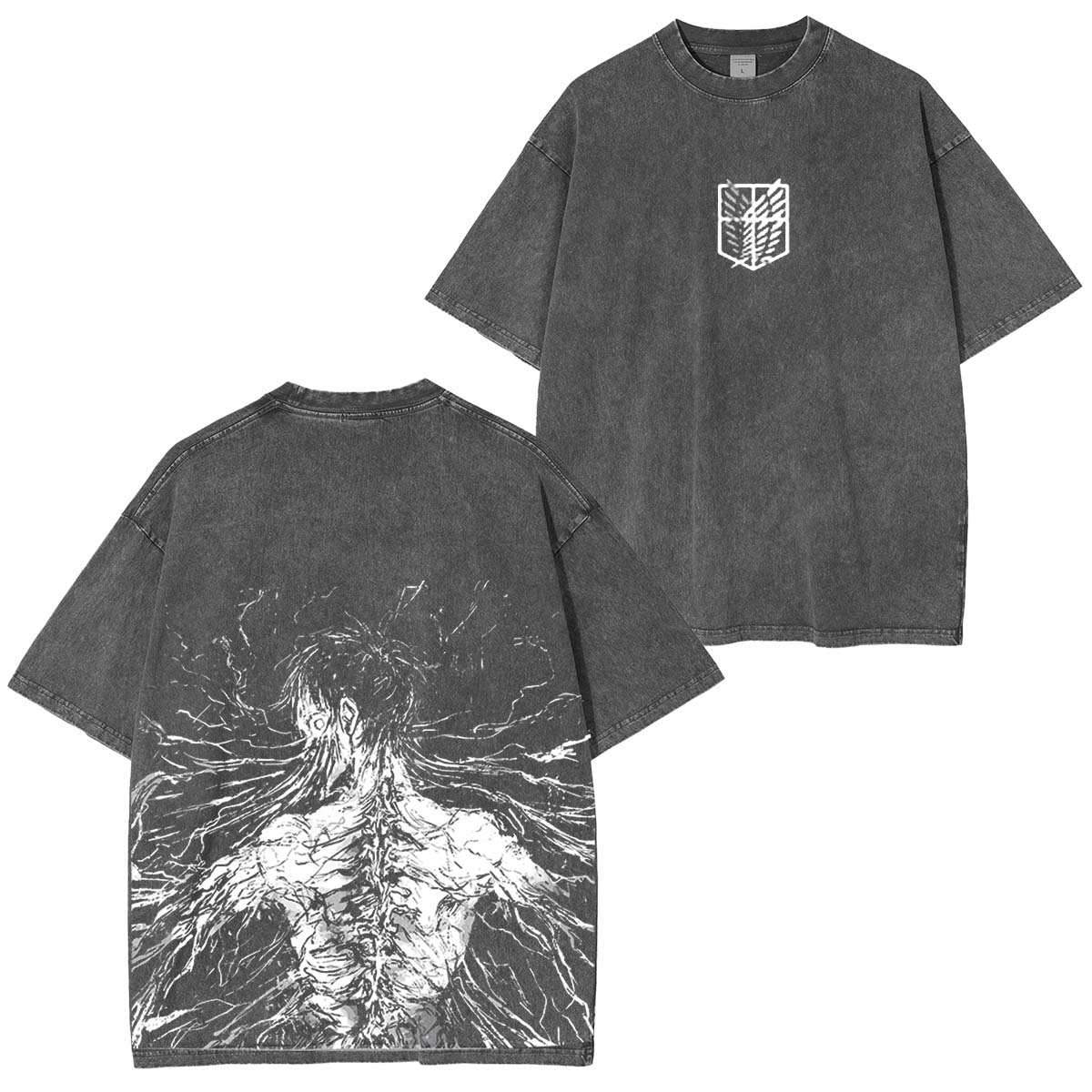 Retro Heavy Eren Yeager x Attack On Titan Anime Printed Oversized Polera Lavada