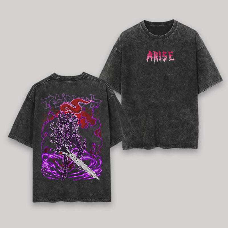 Solo Leveling Printed Polera Unisex Lavada