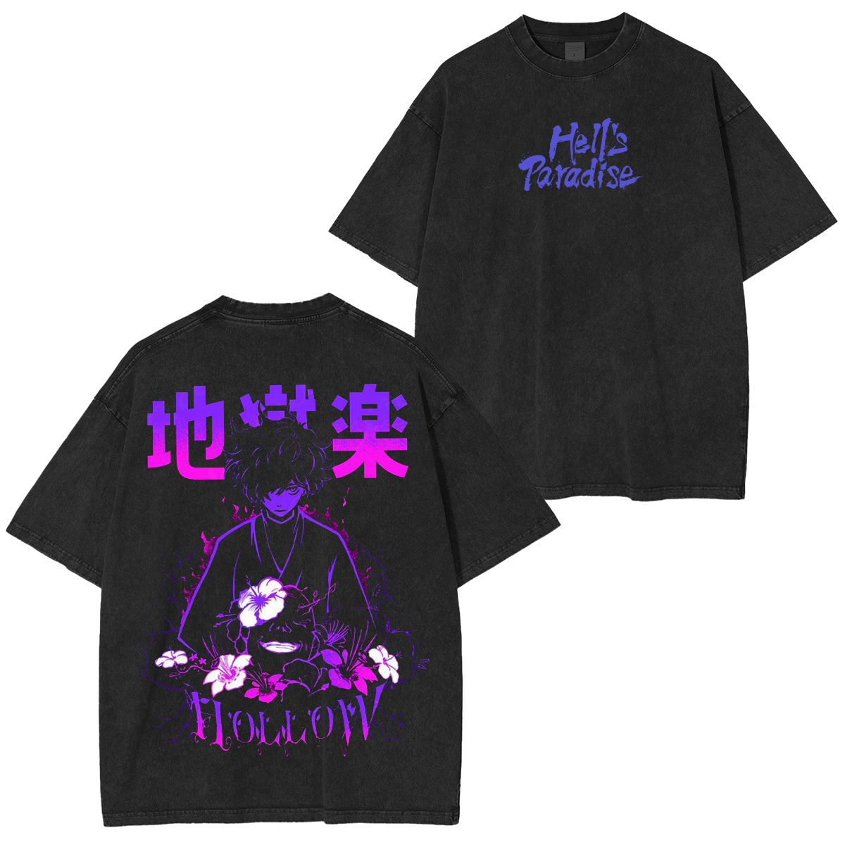 Gabimaru , Hell's Paradise Retro Limited Purple Vintage Anime Unisex Washed T-Shirt