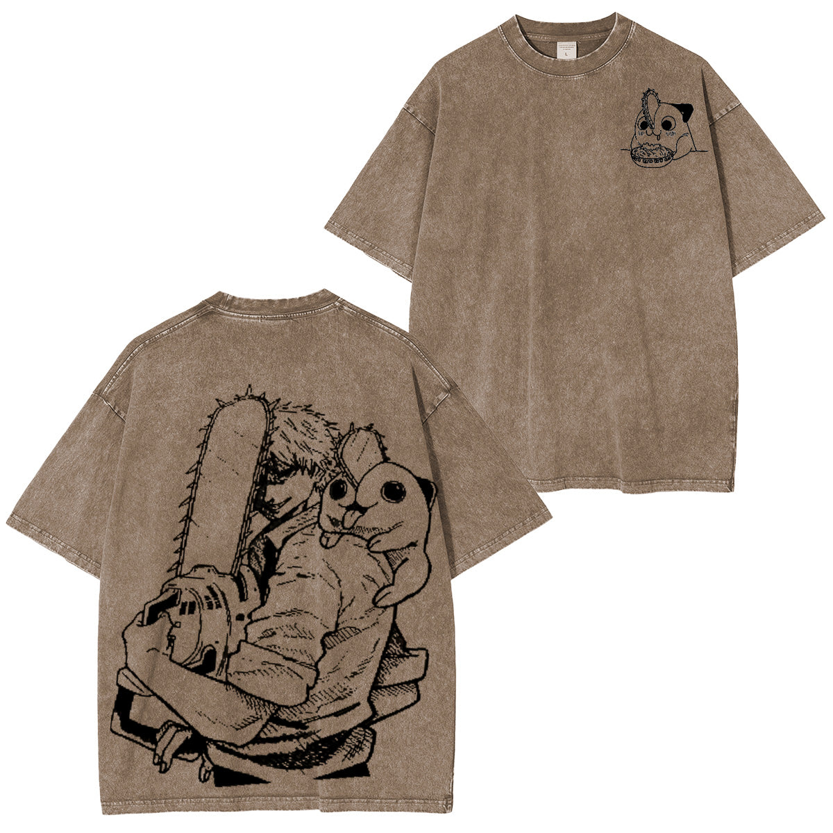 Chainsaw Man Denji & Pochita Vintage Unsiex Washed T-Shirt