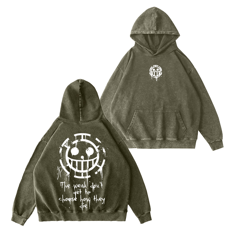 Vintage Trafalgar Law,One Piece Anime Washed Hooded Sweatshirt