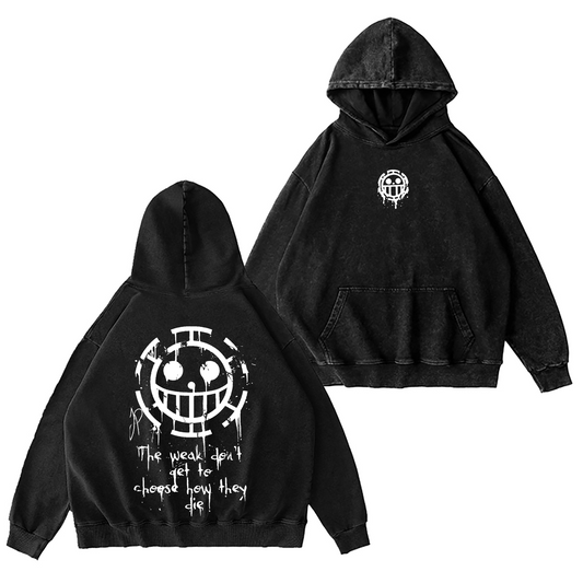 Vintage Trafalgar Law,One Piece Anime Washed Hooded Sweatshirt