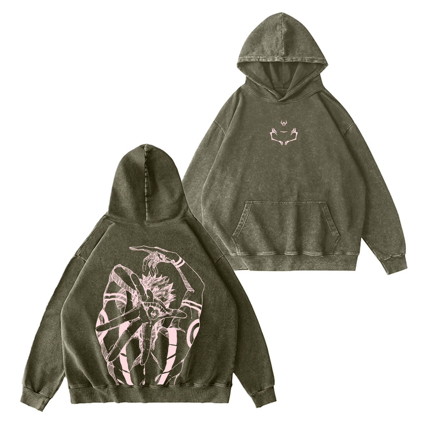 Limited Retro Sukuna ,Jujutsu Kaisen Anime Washed Hooded Sweatshirt