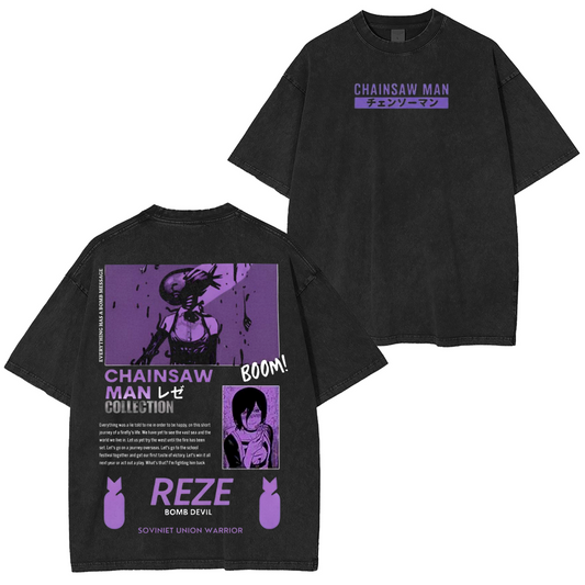 Chainsaw Man Reze Anime Washed T-shirt/Crewneck/Hoodie