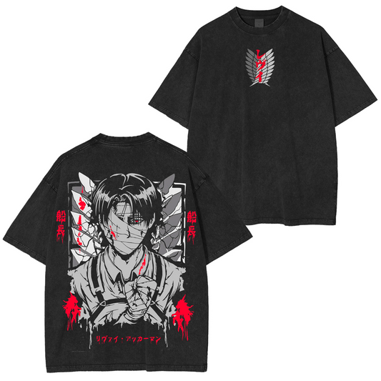 Vintage Levi Bandaged Face,Attack on Titan Anime Washed T-shirt/Crewneck/Hoodie