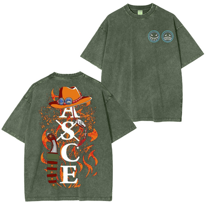Retro Vintage Limited Anime One Piece, Portgas D. Ace Polera Unisex Lavada