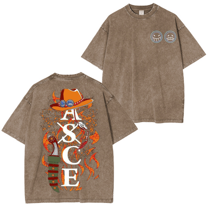Retro Vintage Limited Anime One Piece, Portgas D. Ace Polera Unisex Lavada