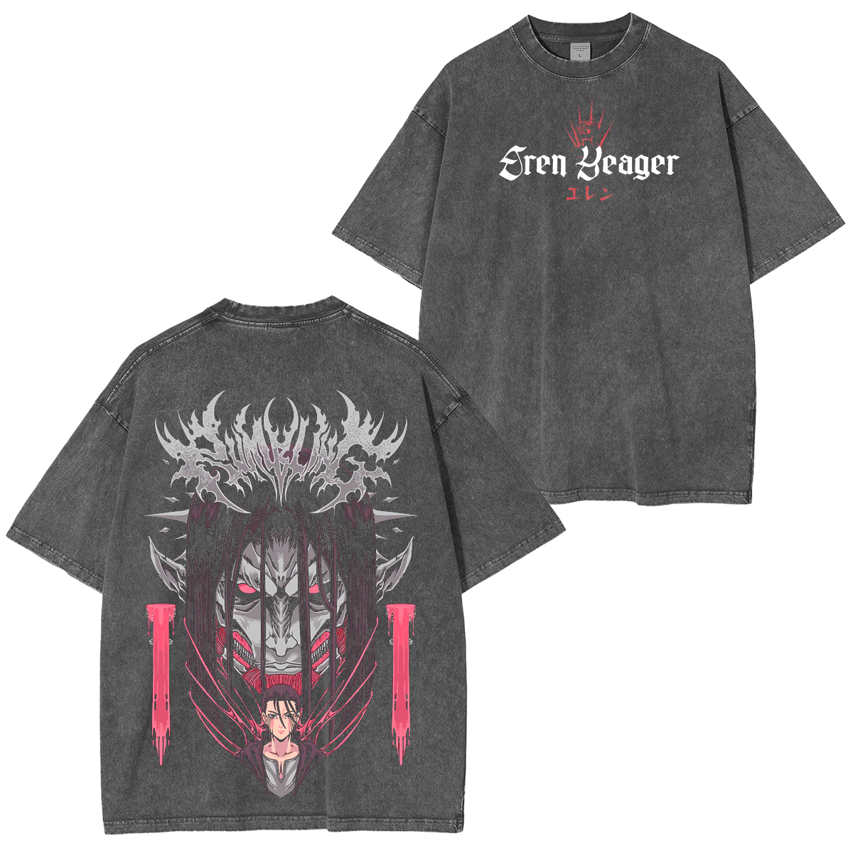 Retro Heavy Eren Yeager X Attack On Titan Anime Washed T-shirt/Crewneck/Hoodie
