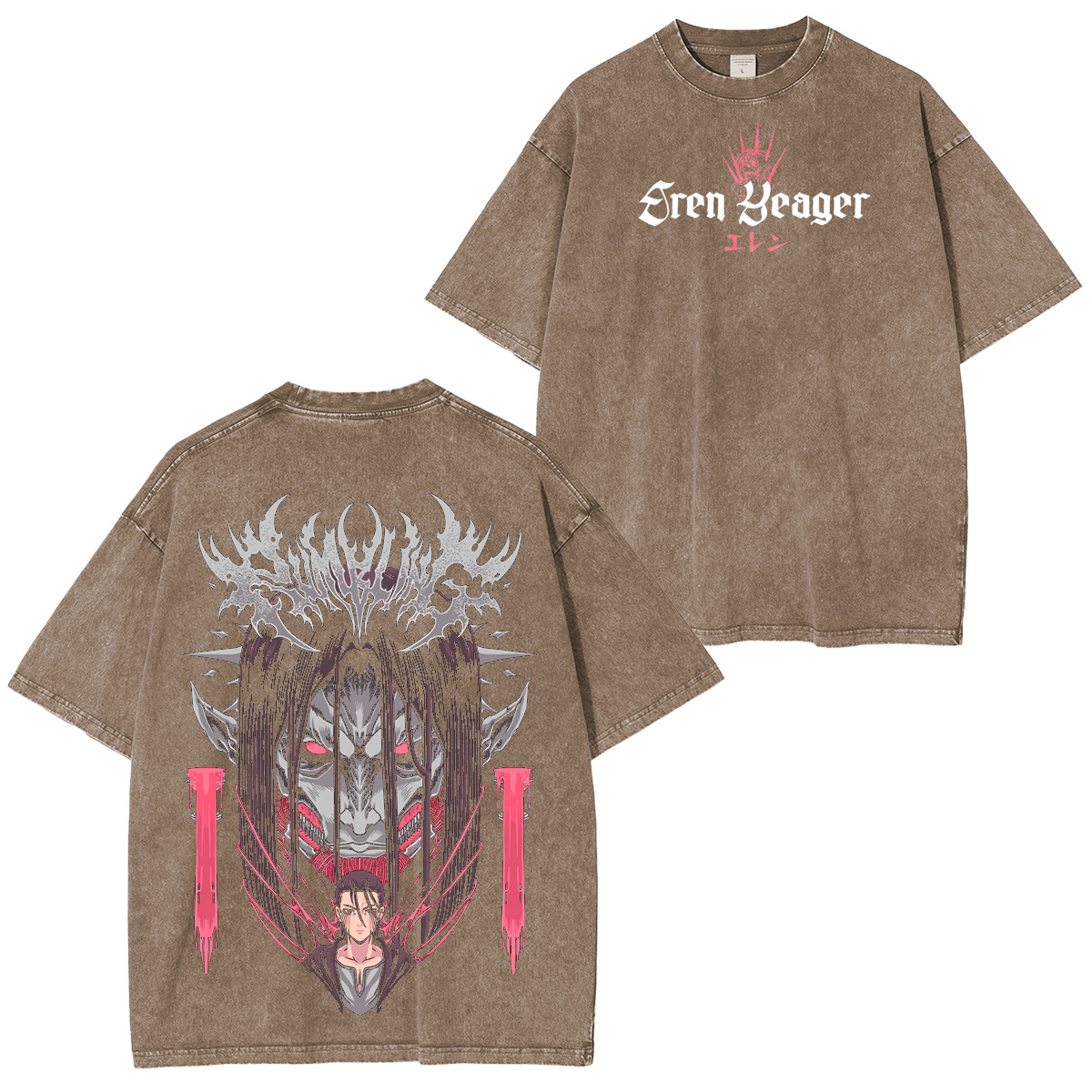 Retro Heavy Eren Yeager X Attack On Titan Anime Washed T-shirt/Crewneck/Hoodie