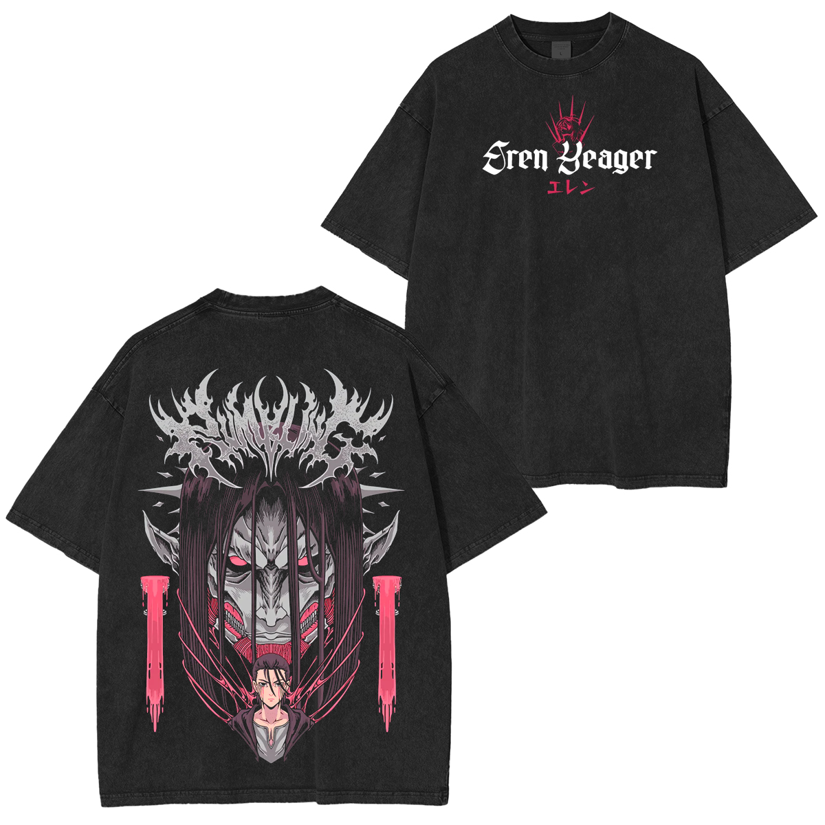 Retro Heavy Eren Yeager X Attack On Titan Anime Washed T-shirt/Crewneck/Hoodie