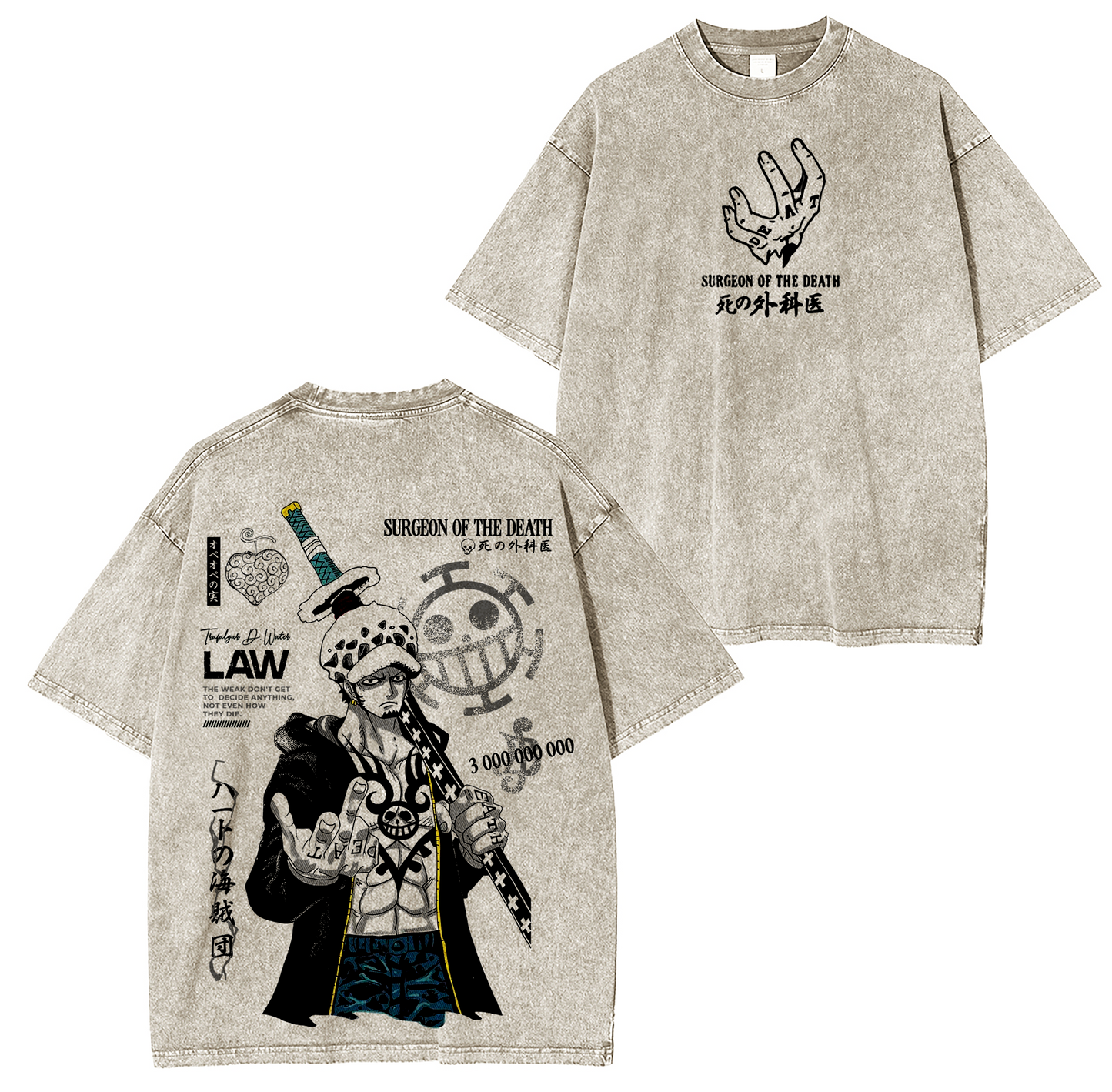 Trafalgar Law -One Piece Bounty Graphic Anime Washed T-shirt/Crewneck/Hoodie
