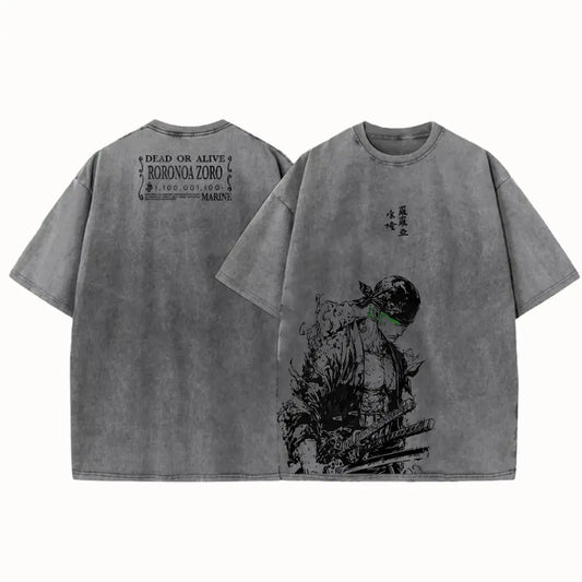 One Piece Roronoa Zoro Vintage Washed Unisex Polera