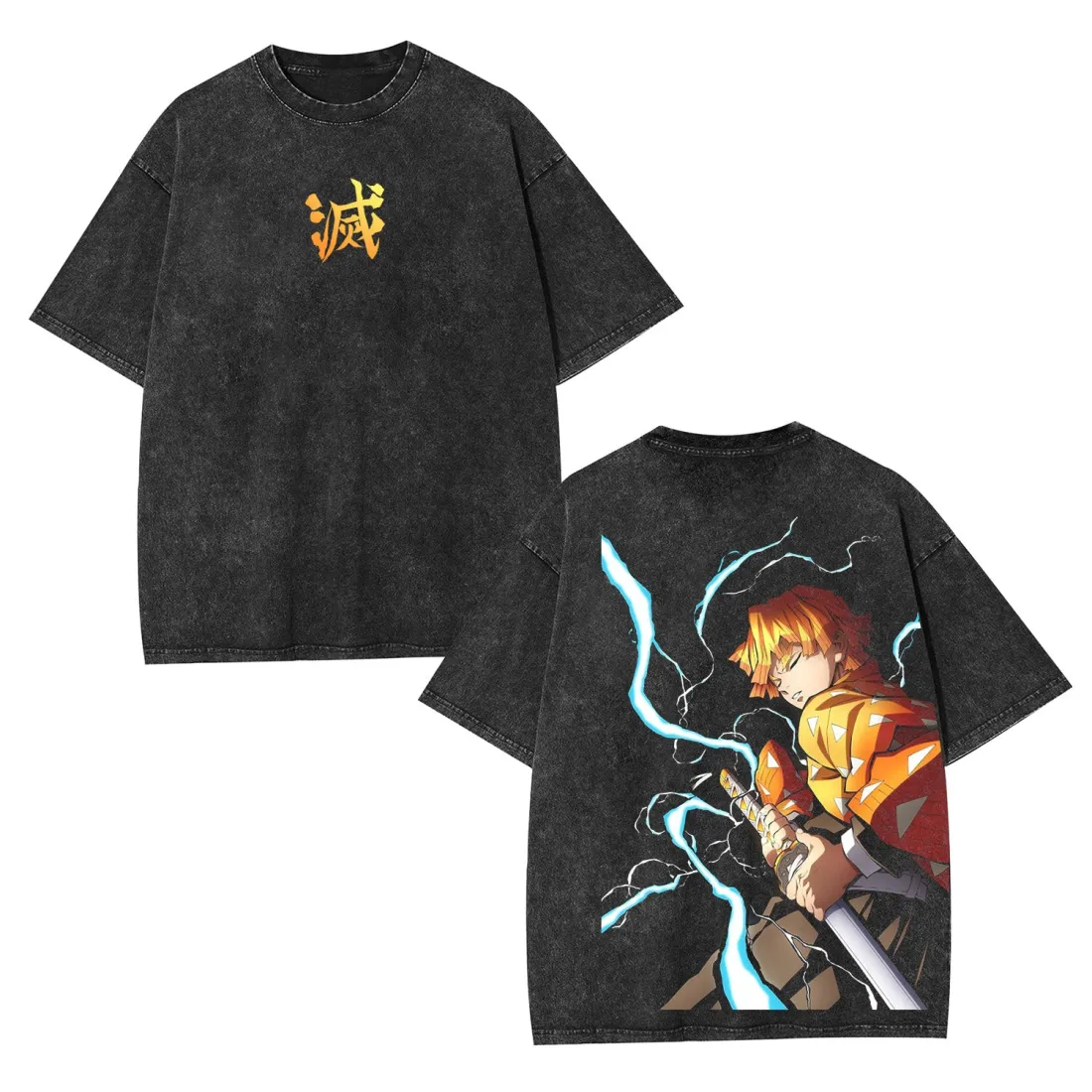 ZENITSU Demon Slayer Vintage Oversize Unisex Washed T-Shirt