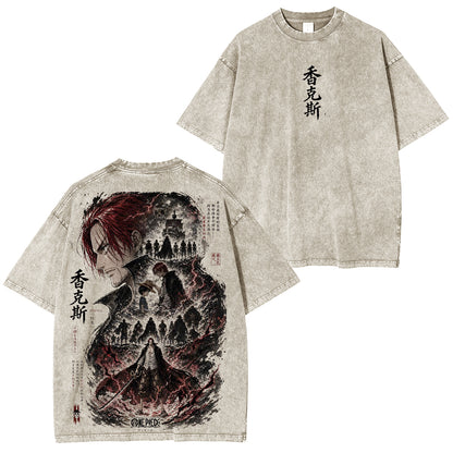 One Piece : Portgas D. Ace Polera Lavada Vintage