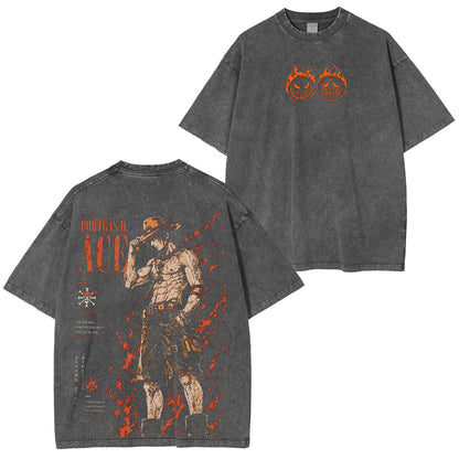 One Piece Ace Anime Polera Unisex Lavada