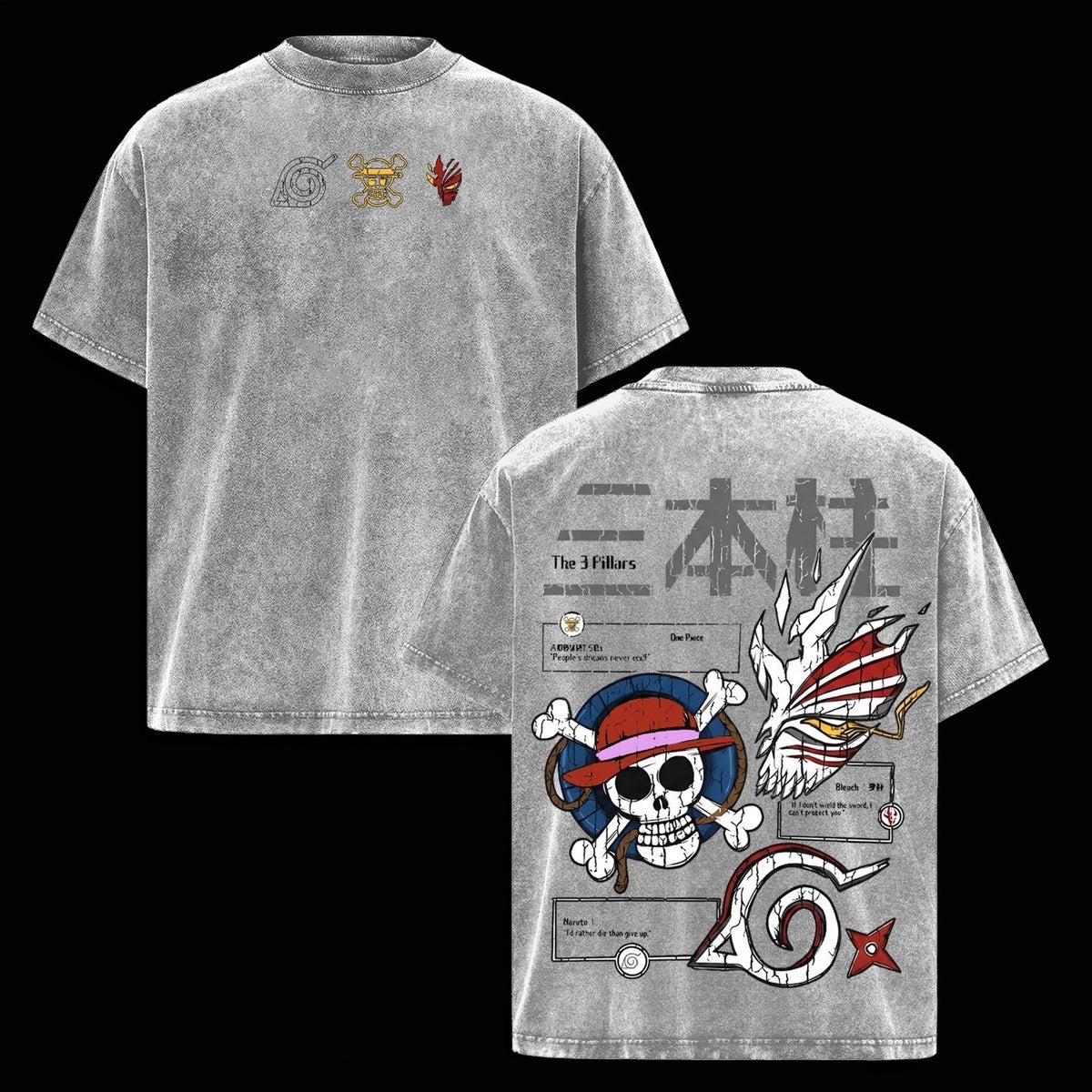 Bleach,One piece, Naruto AnimeWashed Polera