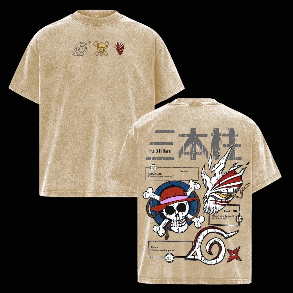 Bleach,One piece, Naruto AnimeWashed Polera