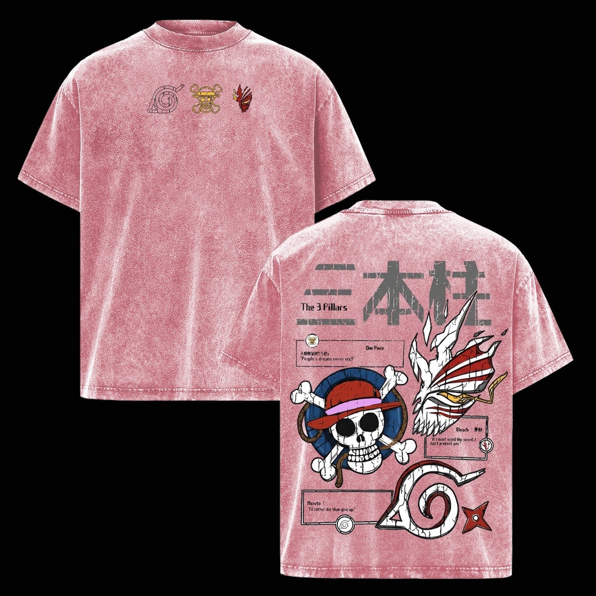 Bleach,One piece, Naruto AnimeWashed Polera