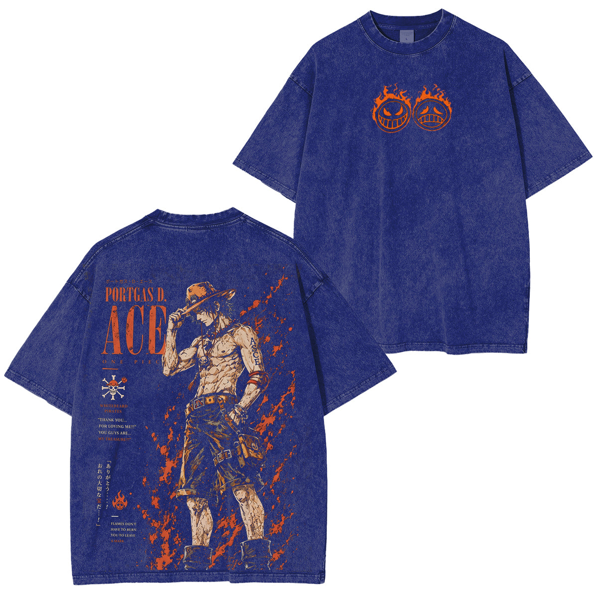 One Piece Ace Anime Polera Unisex Lavada