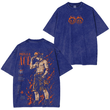 One Piece Ace Anime Polera Unisex Lavada